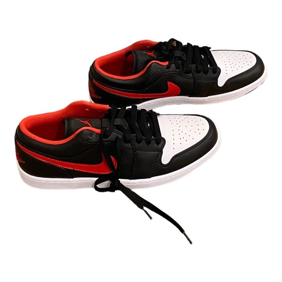 Nike Air Jordan 1 Low White Toe Shoes Black Fire Red 553558-063 Men's NEW - Picture 2 of 6